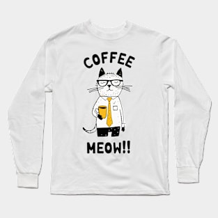 Caffeine Cat Comedian - Funny cat with coffee cup Long Sleeve T-Shirt